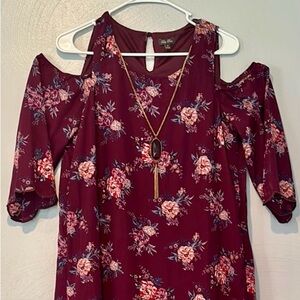 Lily Rose Dress- Burgundy Floral with Necklace